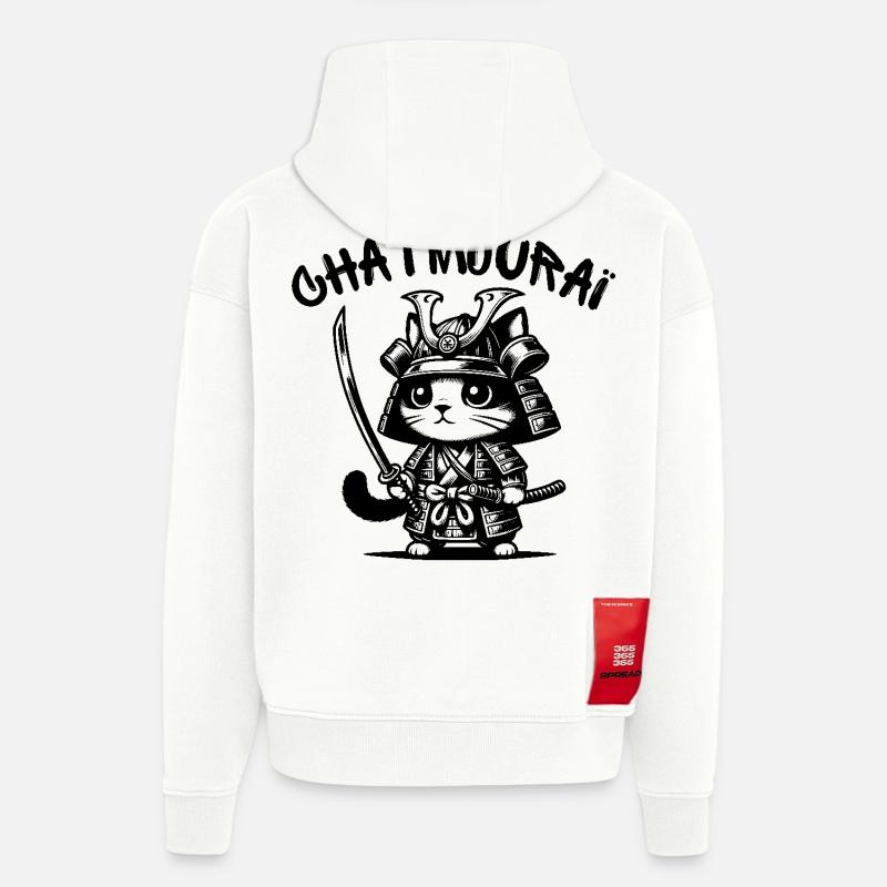 chat, chat mignon, chat doux - Sweat à capuche bio épais oversize fabriqué en UE - OFF WHITE