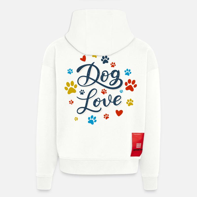Amour des Chiens Script - Sweat à capuche bio épais oversize fabriqué en UE - OFF WHITE