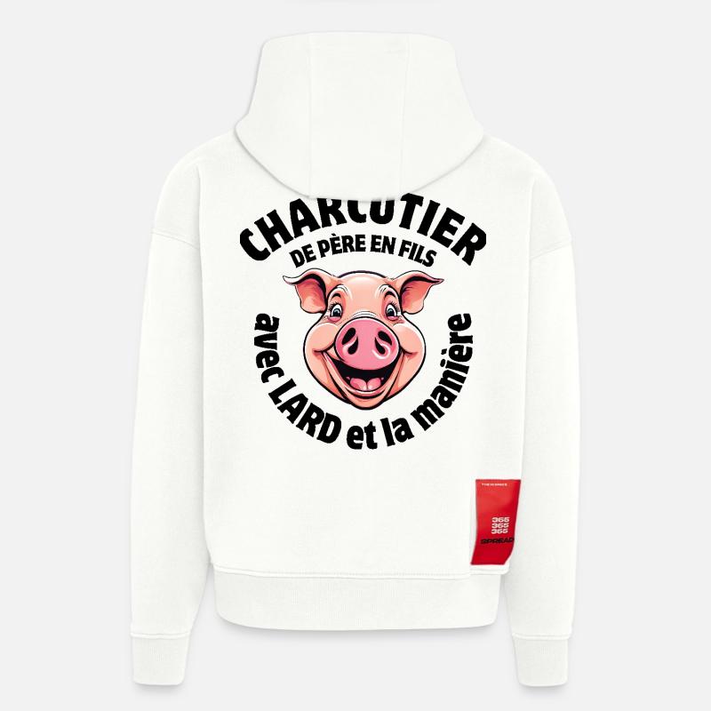 boucher, boucherie, je suis bouche - Sweat à capuche bio épais oversize fabriqué en UE - OFF WHITE