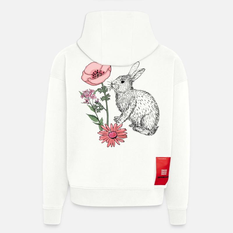 Lapin de Pâques Joyeuses Pâques - Sweat à capuche bio épais oversize fabriqué en UE - OFF WHITE