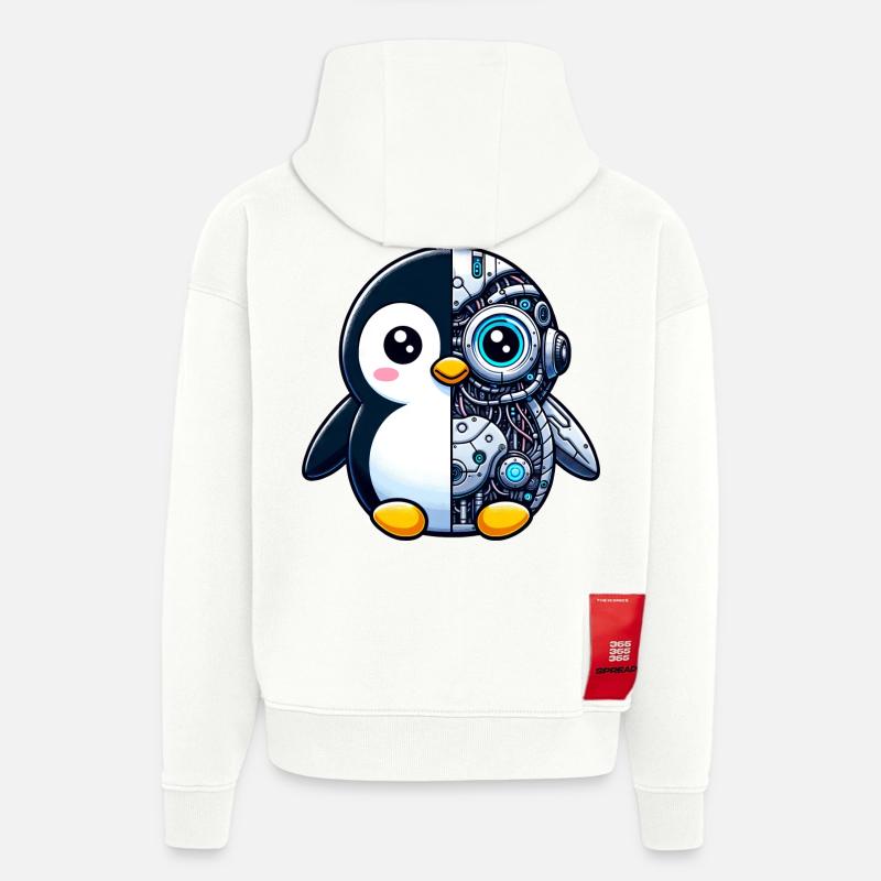 Mignon pingouin cyborg robot - Sweat à capuche bio épais oversize fabriqué en UE - OFF WHITE
