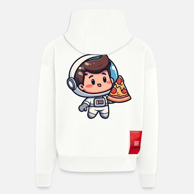 Astronaute avec pizza - Sweat à capuche bio épais oversize fabriqué en UE - OFF WHITE