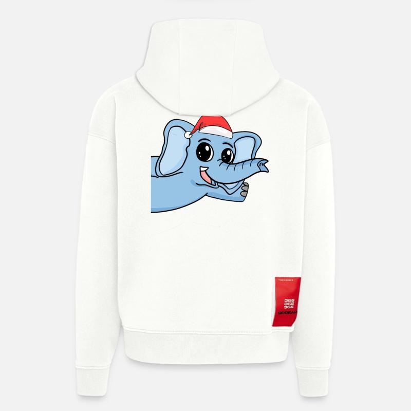 Noël des éléphants - Sweat à capuche bio épais oversize fabriqué en UE - OFF WHITE