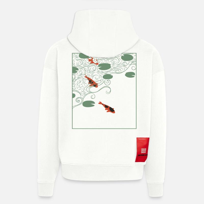 Carpe koi de style wabi-sabi - Sweat à capuche bio épais oversize fabriqué en UE - OFF WHITE