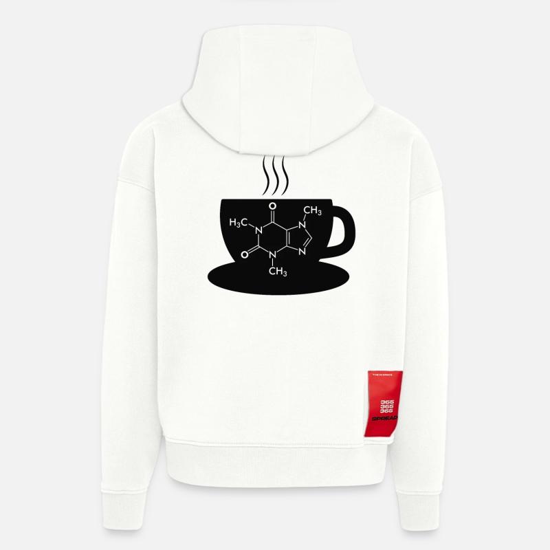 Café Caffeine Molecule - Sweat à capuche bio épais oversize fabriqué en UE - OFF WHITE