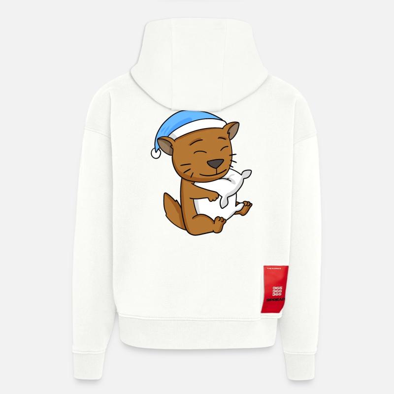 Chat race de chat Somali - Sweat à capuche bio épais oversize fabriqué en UE - OFF WHITE