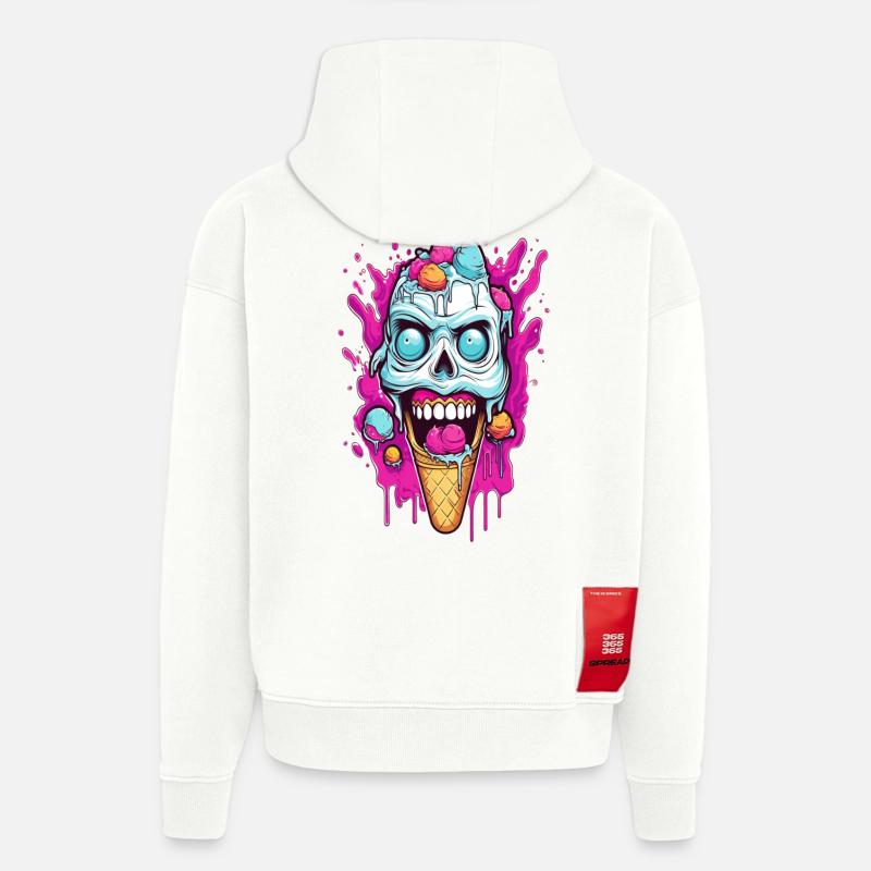Conception de crème glacée crâne - Sweat à capuche bio épais oversize fabriqué en UE - OFF WHITE