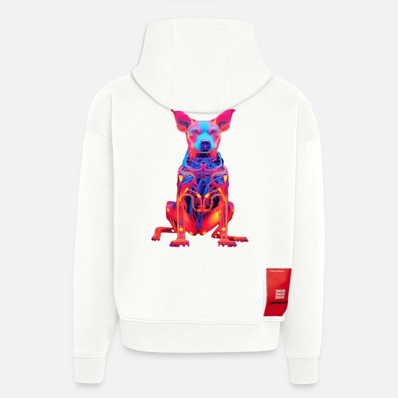 Chien néon avec design technique - Sweat à capuche bio épais oversize fabriqué en UE - OFF WHITE