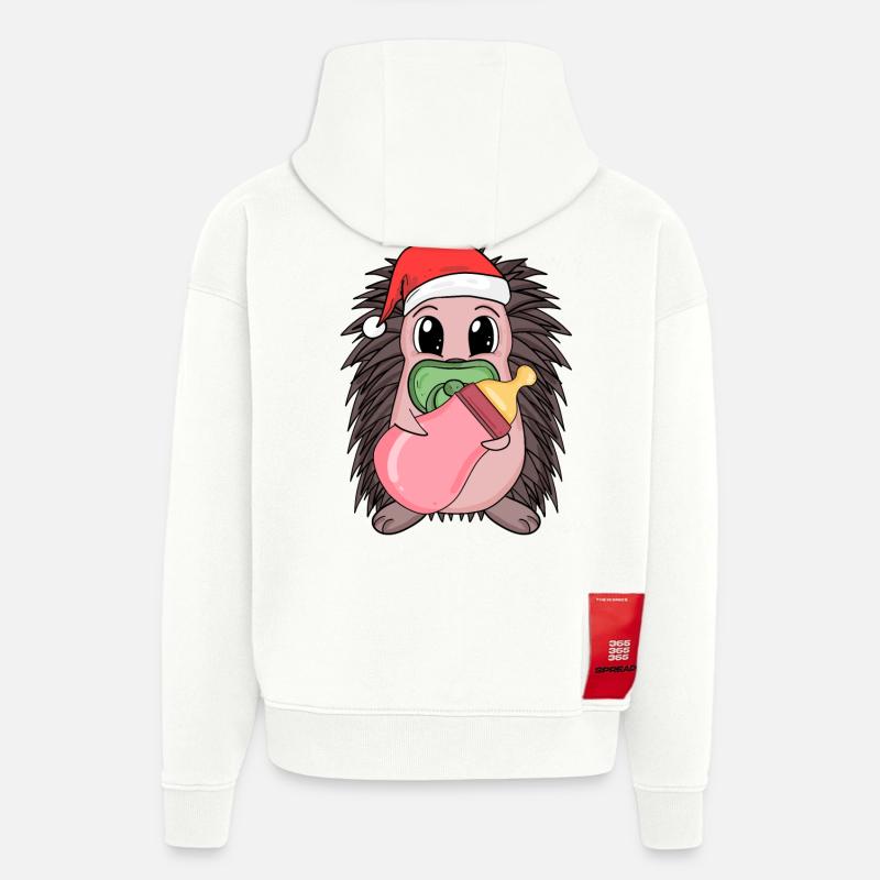 Hérisson bébé Noël - Sweat à capuche bio épais oversize fabriqué en UE - OFF WHITE