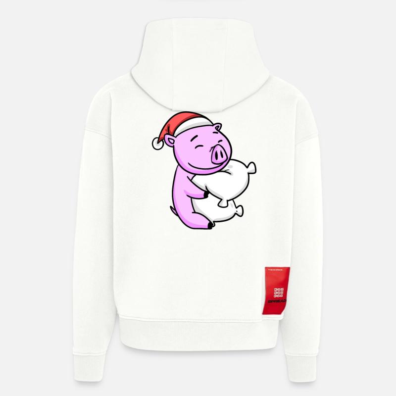 Cochon Mignon Fatigué Noël - Sweat à capuche bio épais oversize fabriqué en UE - OFF WHITE