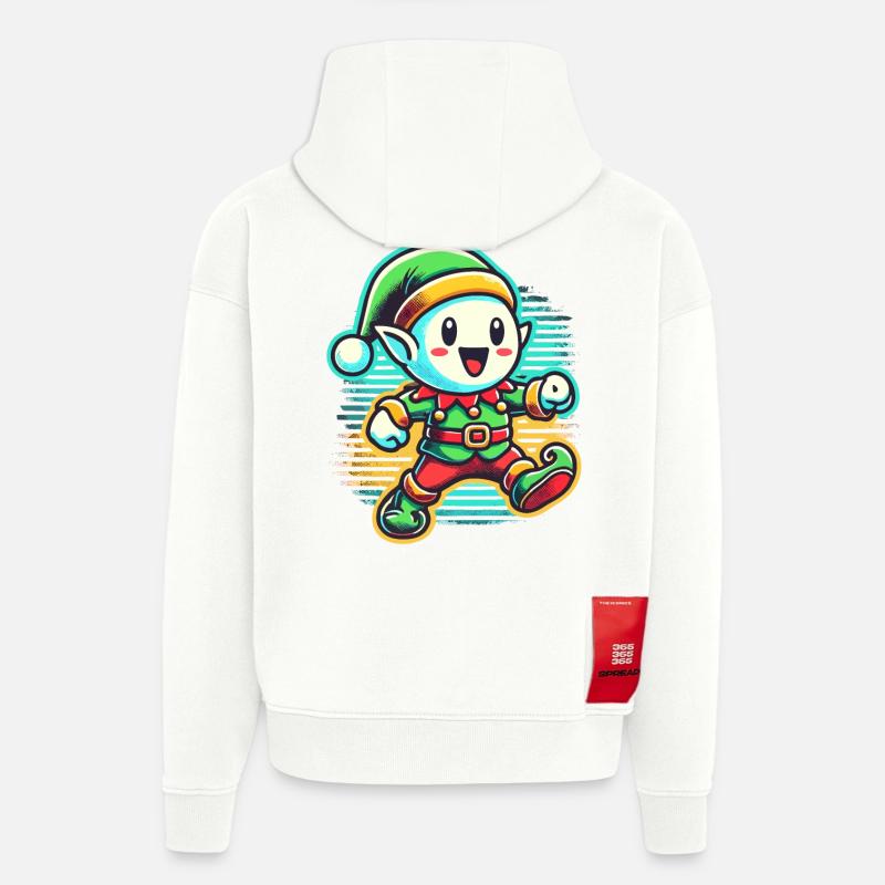 Joyeux Noël Gnome Dessin Animé - Sweat à capuche bio épais oversize fabriqué en UE - OFF WHITE