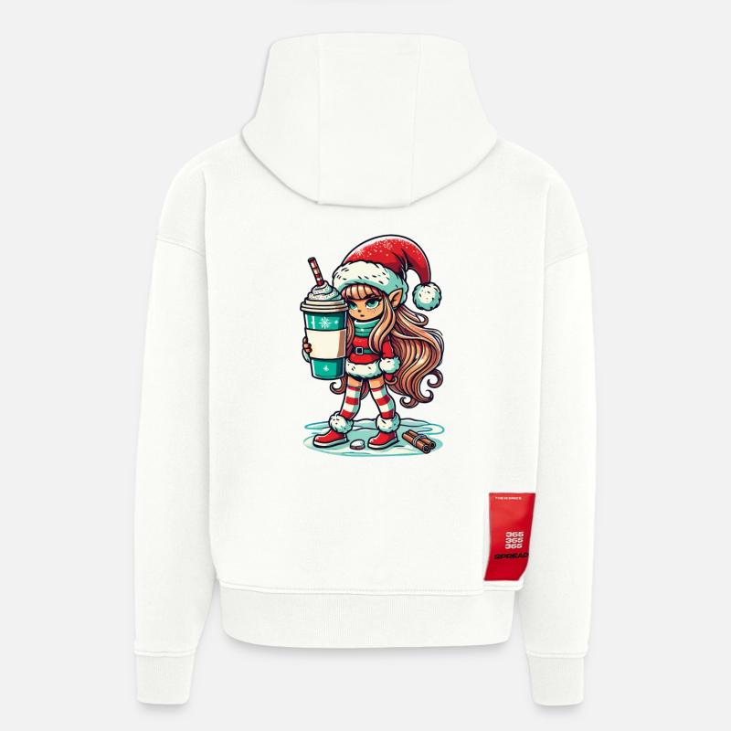 Nain de Noël au café - Sweat à capuche bio épais oversize fabriqué en UE - OFF WHITE