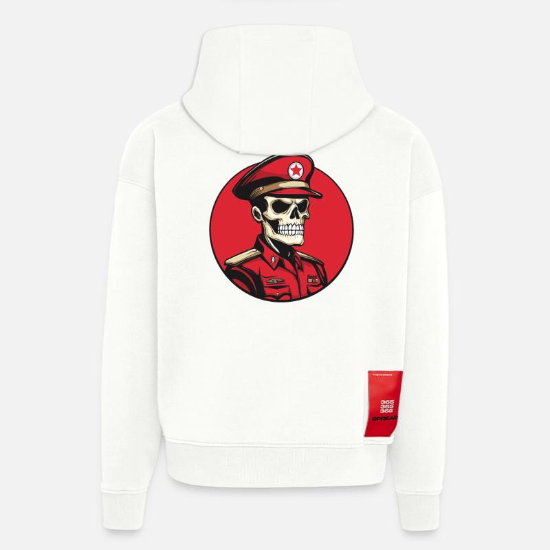 Skeleton Commander – Esthétique militaire sombre - Sweat à capuche bio épais oversize fabriqué en UE - OFF WHITE