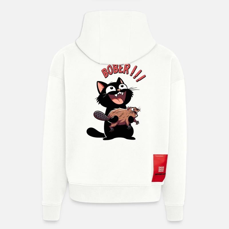 Hyper-Katze ruft „Bober!!!“ – Tierischer Ausraster - Hoodie- made by SPREAD  - OFF WHITE