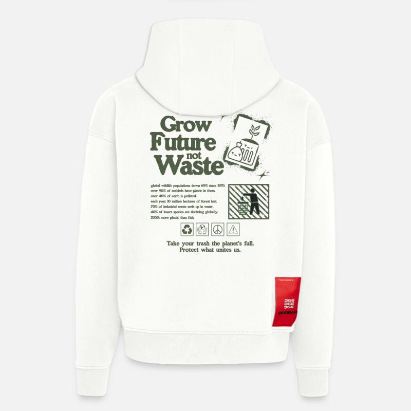 Déclaration de croissance durable Imprimer - Sweat à capuche bio épais oversize fabriqué en UE - OFF WHITE