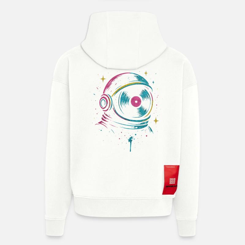 Space Vinyl Astronaut, son Cosmic DJ - Sweat à capuche bio épais oversize fabriqué en UE - OFF WHITE