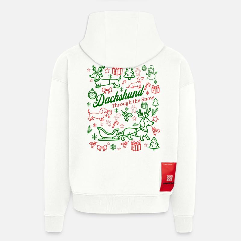 Teckel à travers la neige Festif - Sweat à capuche bio épais oversize fabriqué en UE - OFF WHITE
