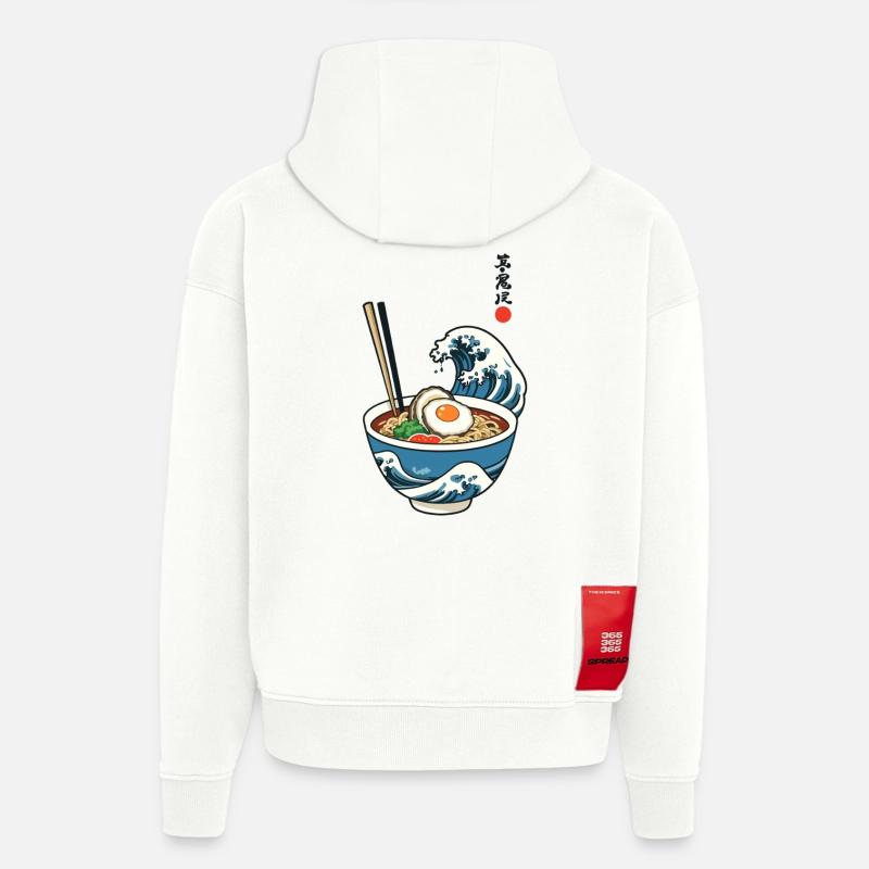 Ramen Ukiyo-e Esthétique Japonaise Rétro - Sweat à capuche bio épais oversize fabriqué en UE - OFF WHITE