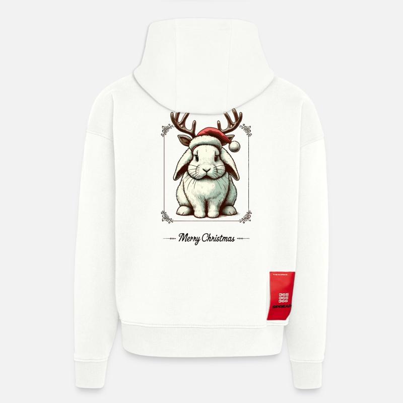 Mignon lapin style Noël - Sweat à capuche bio épais oversize fabriqué en UE - OFF WHITE
