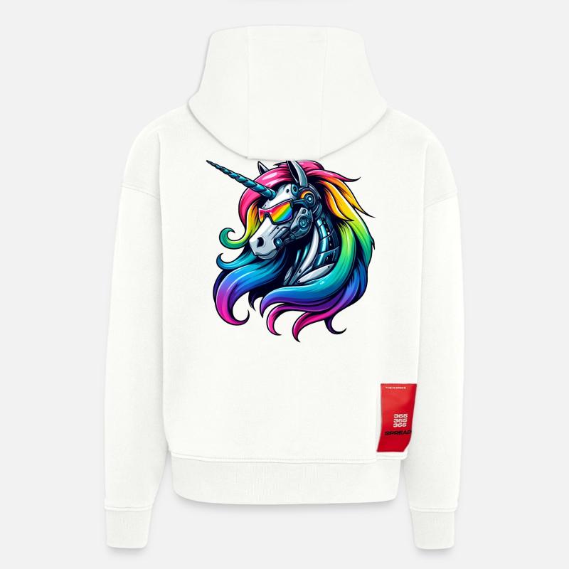 Cooler Cyborg-Einhorn Regenbogen - Hoodie- made by SPREAD - OFF WHITE