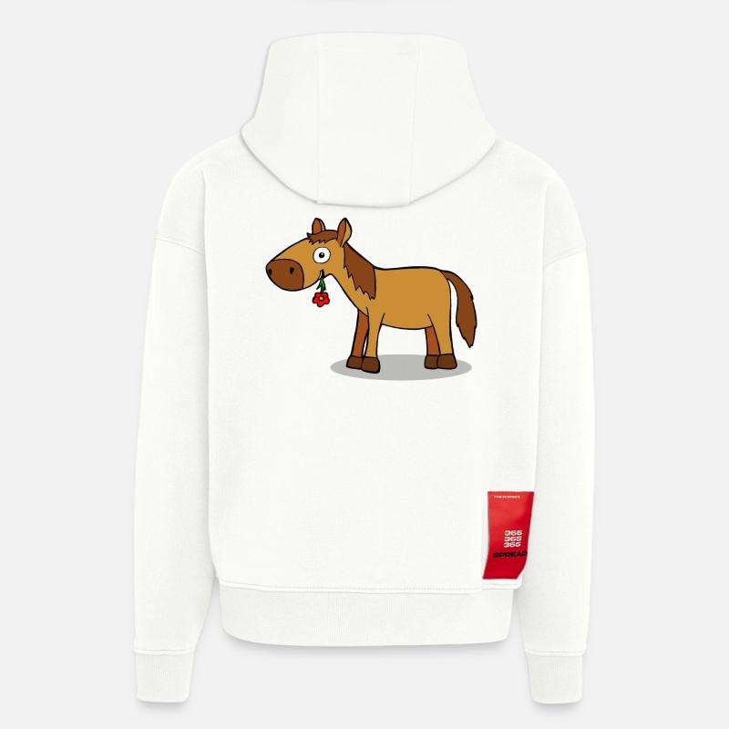 Pferd mit Blume - Comic - Hoodie- made by SPREAD  - OFF WHITE
