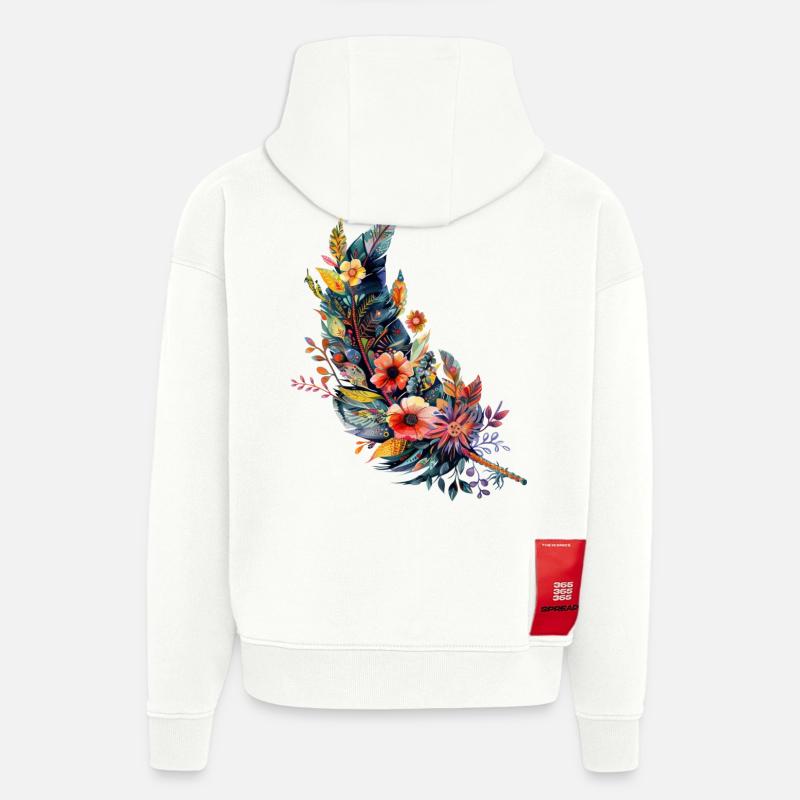 Plume constellée de fleurs - Sweat à capuche bio épais oversize fabriqué en UE - OFF WHITE