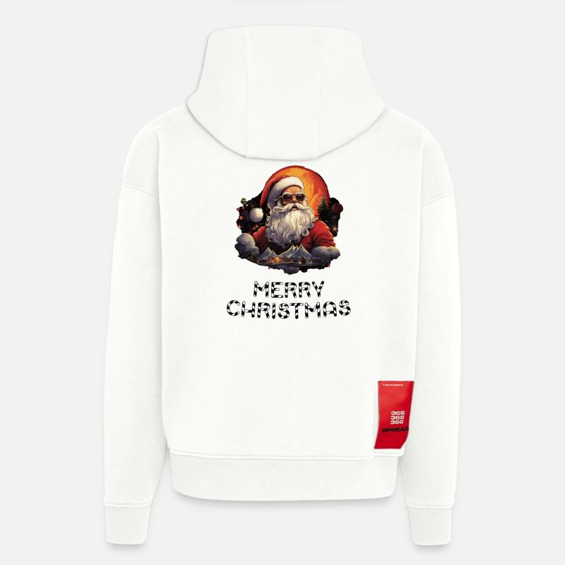 Père Noël - Marry Christmas - Sweat à capuche bio épais oversize fabriqué en UE - OFF WHITE