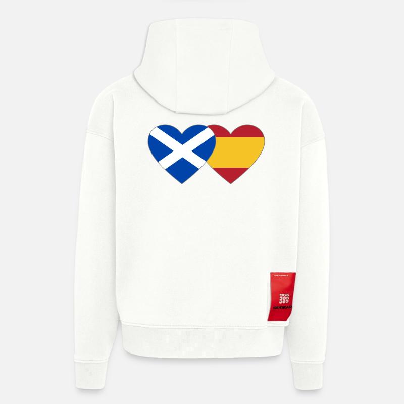 Ecosse Espagne Drapeau Coeur - Sweat à capuche bio épais oversize fabriqué en UE - OFF WHITE