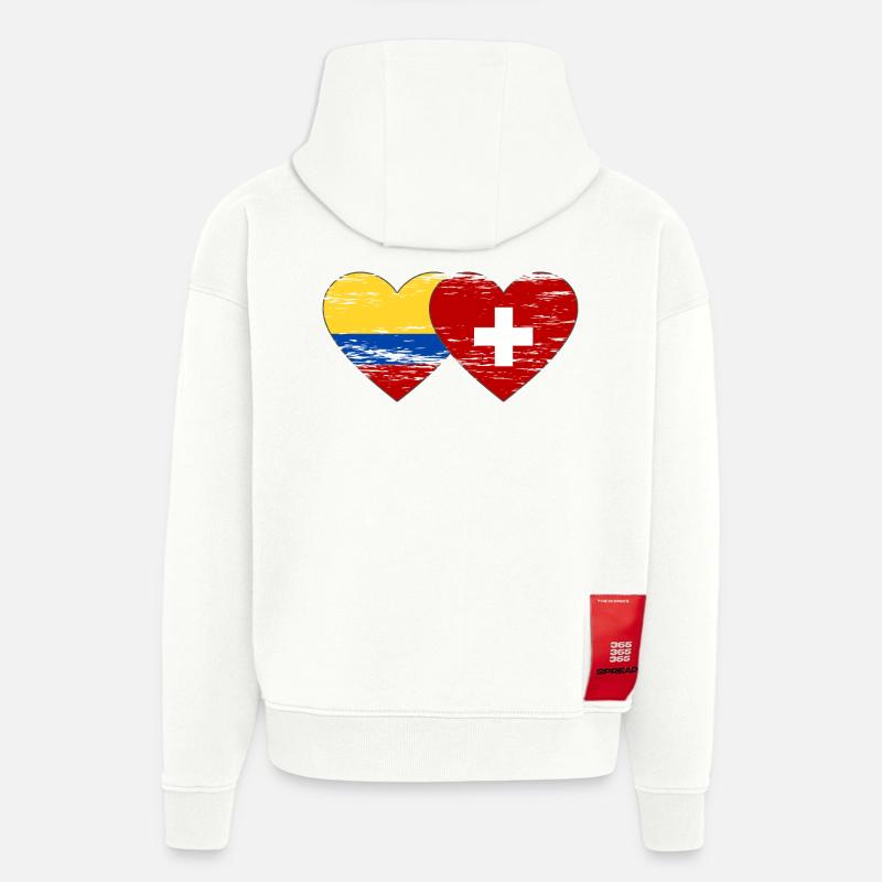Colombie Suisse Drapeau Coeur utilisé - Sweat à capuche bio épais oversize fabriqué en UE - OFF WHITE