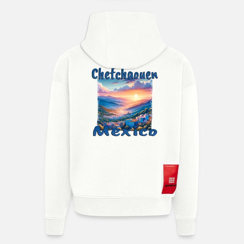 Chefchaouen, Mexique, Sunset Mountains - Sweat à capuche bio épais oversize fabriqué en UE - OFF WHITE