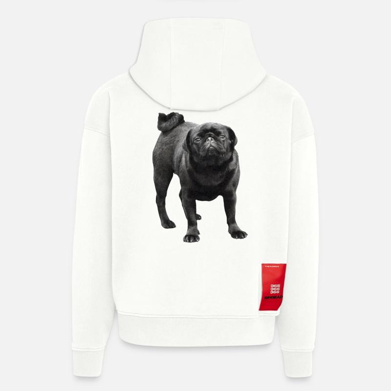 Pug noir - Sweat à capuche bio épais oversize fabriqué en UE - OFF WHITE
