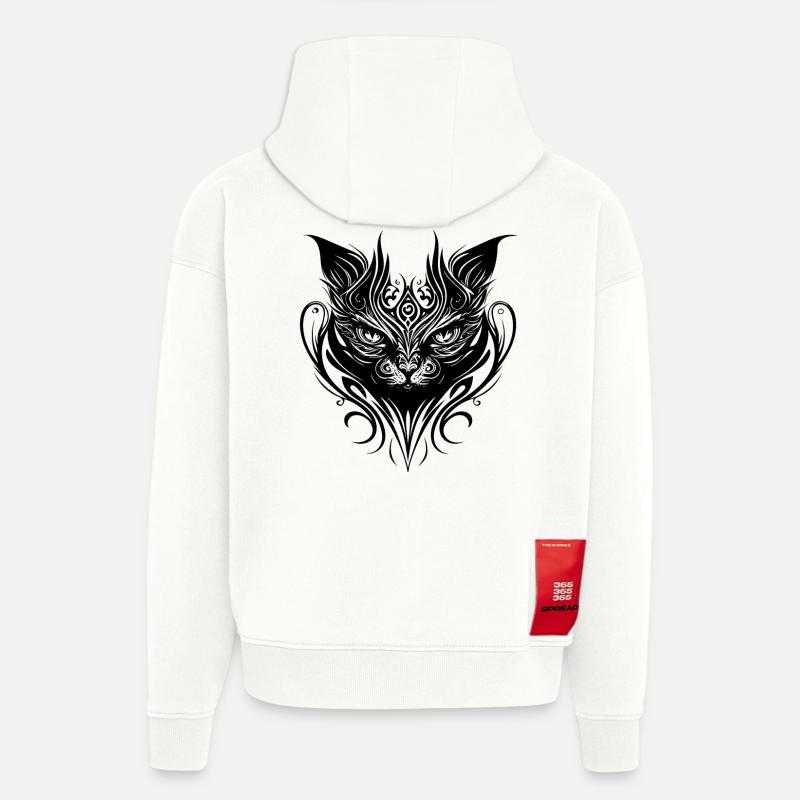 Chat de tatouage tribal - Sweat à capuche bio épais oversize fabriqué en UE - OFF WHITE