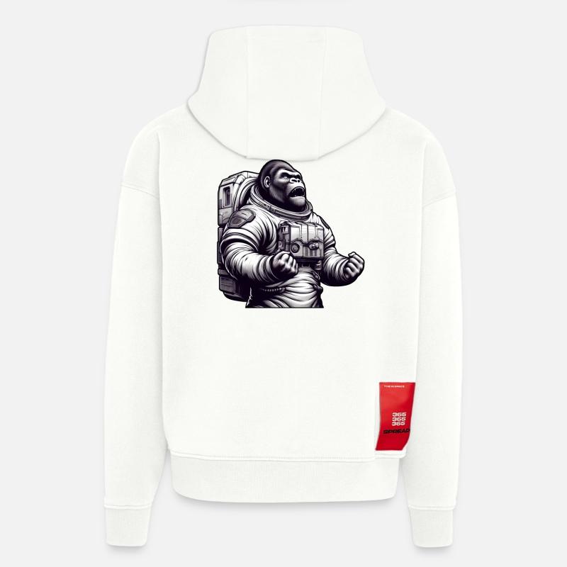 Gorille astronaute dans l’espace - Sweat à capuche bio épais oversize fabriqué en UE - OFF WHITE