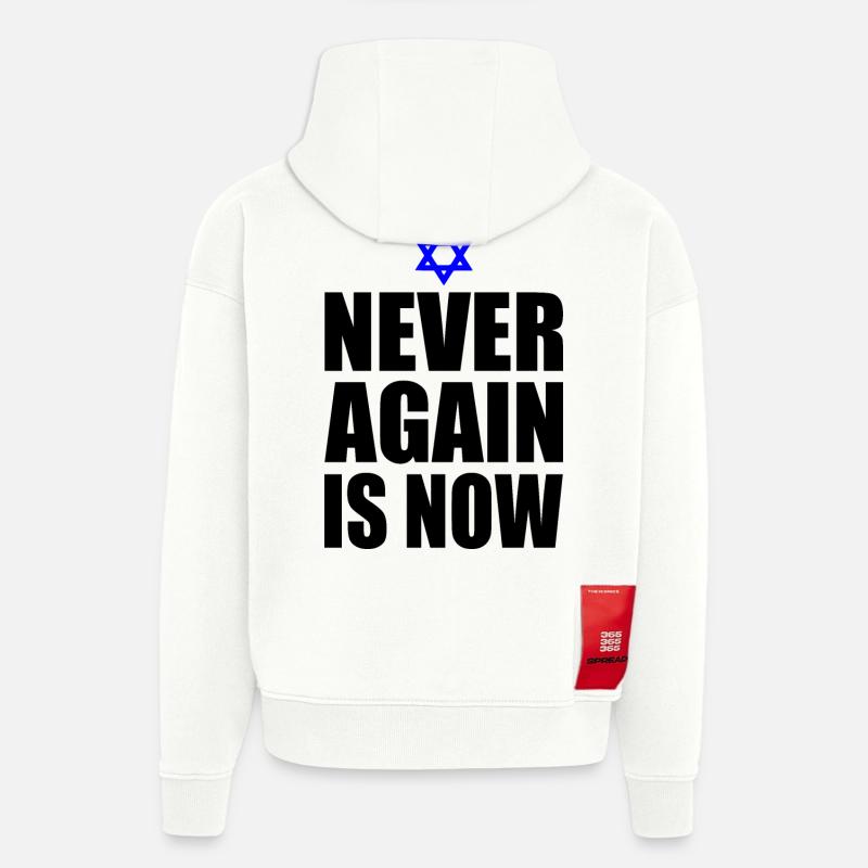 Never again is now - Sweat à capuche bio épais oversize fabriqué en UE - OFF WHITE