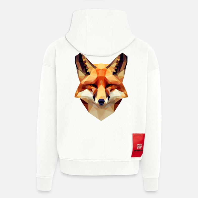 Intriguing Polygon Fox - Moderne - Sweat à capuche bio épais oversize fabriqué en UE - OFF WHITE