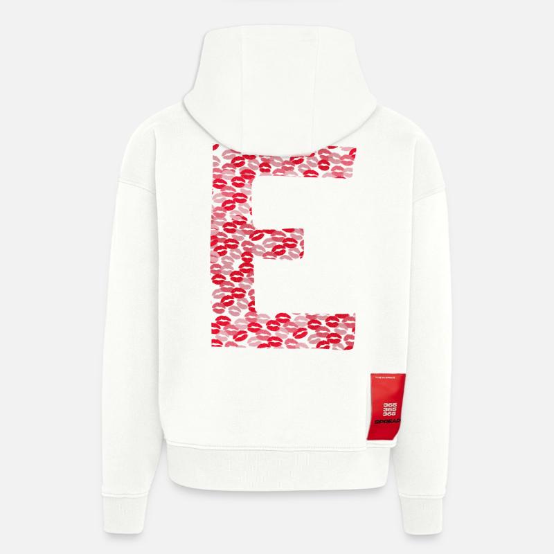 Lettre E - tshirt bisous - Sweat à capuche bio épais oversize fabriqué en UE - OFF WHITE
