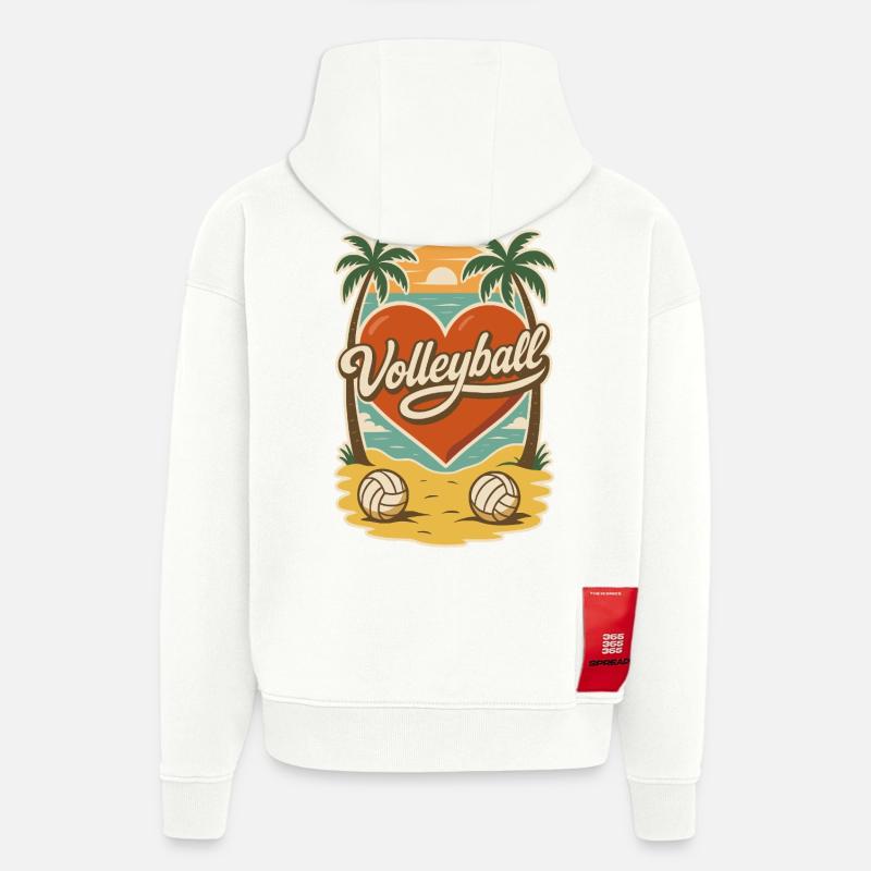 Volley-ball Beach Heart - Sweat à capuche bio épais oversize fabriqué en UE - OFF WHITE