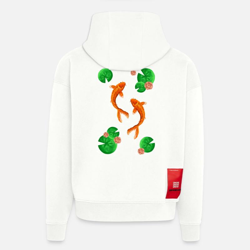 Danse Koifisch sur des nénuphars - Sweat à capuche bio épais oversize fabriqué en UE - OFF WHITE