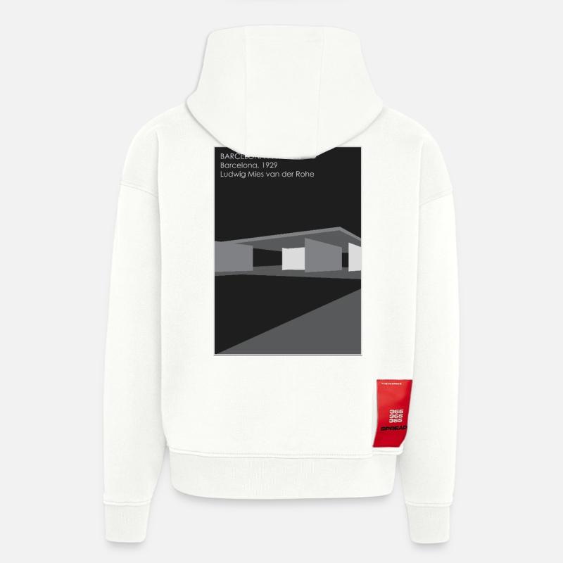 Architecture moderne : Pavillon de Barcelone - Sweat à capuche bio épais oversize fabriqué en UE - OFF WHITE