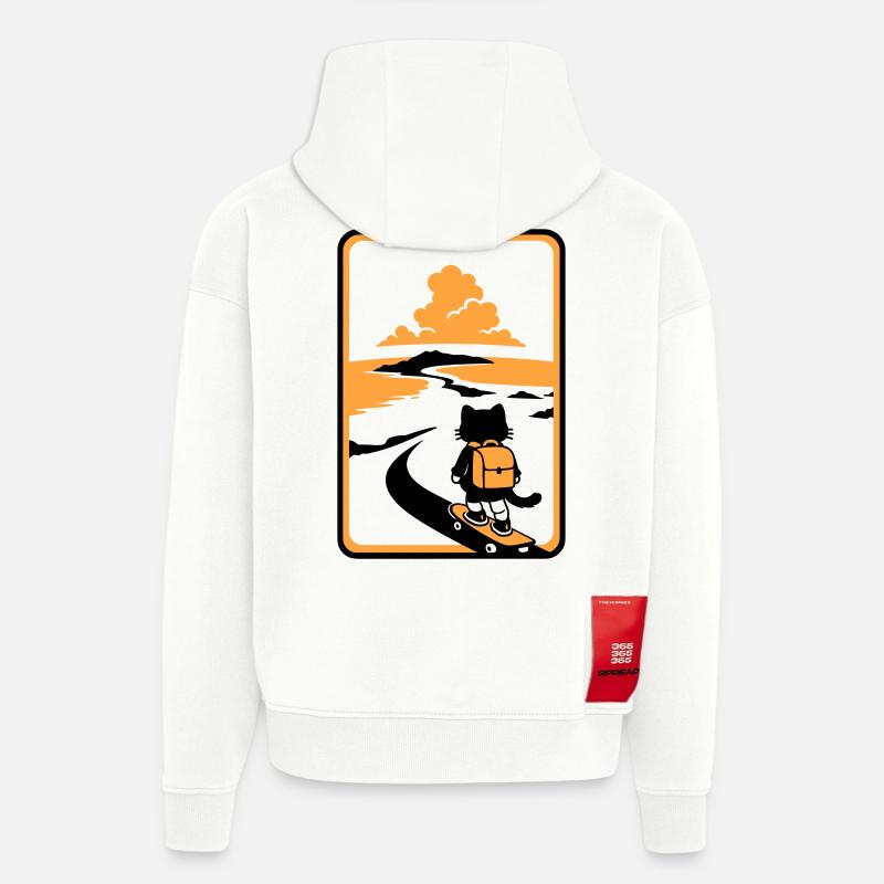 Coucher de soleil Skate Cat - Sweat à capuche bio épais oversize fabriqué en UE - OFF WHITE