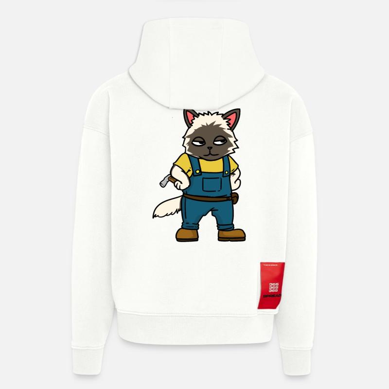 Artisans chantier Charpentier Métiers Chat - Sweat à capuche bio épais oversize fabriqué en UE - OFF WHITE
