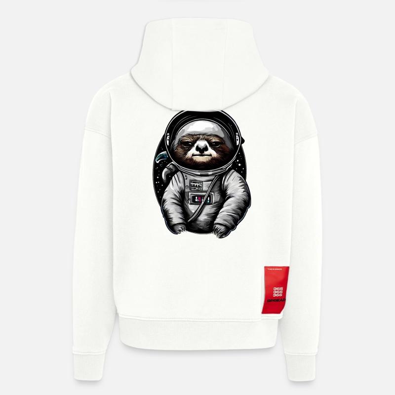 Sloth Astronaut - Space Animal Design - Sweat à capuche bio épais oversize fabriqué en UE - OFF WHITE