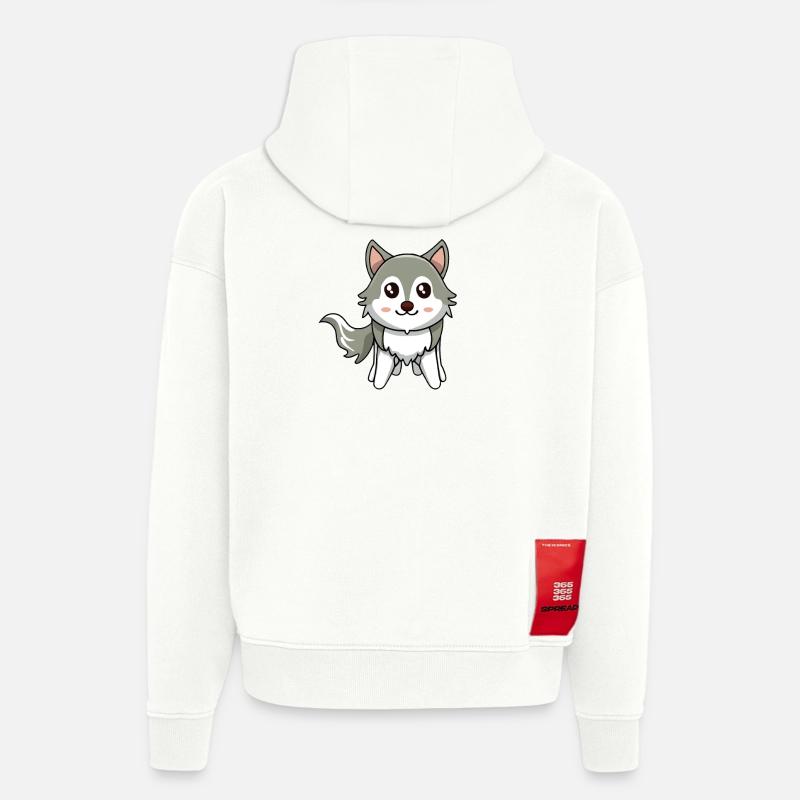 mignon Kawaii Husky - Sweat à capuche bio épais oversize fabriqué en UE - OFF WHITE