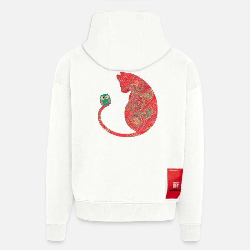 katze mit eule e 91 - Hoodie- made by SPREAD  - OFF WHITE