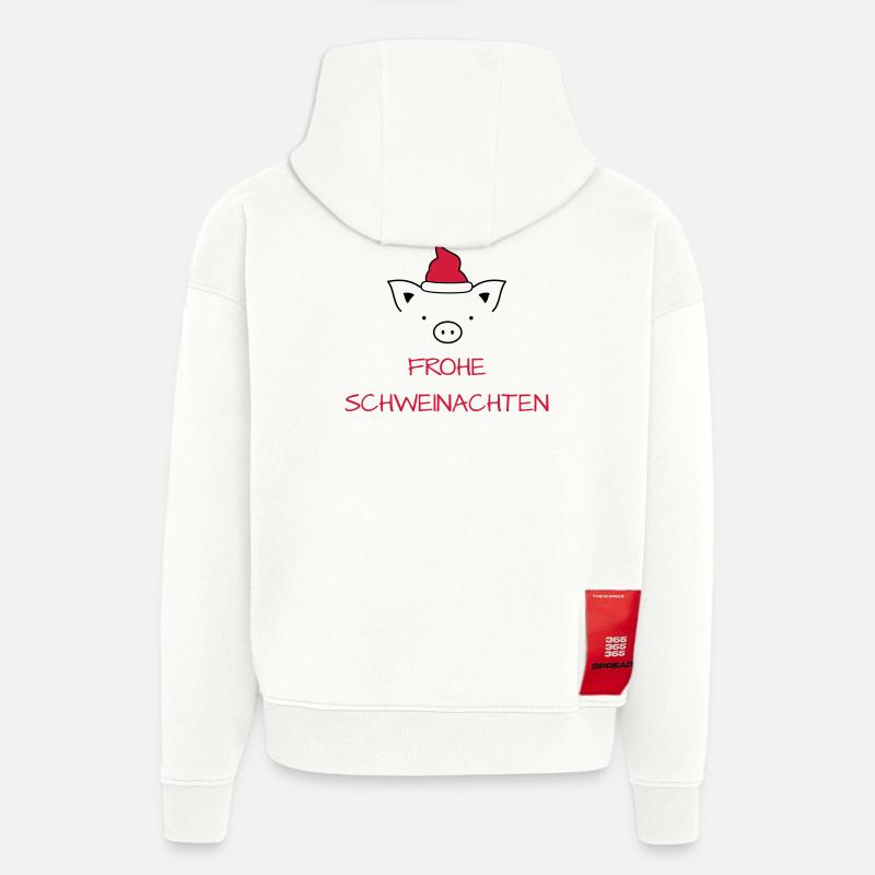 Joyeux Noël Cochon I Joyeux Schweinachten - Sweat à capuche bio épais oversize fabriqué en UE - OFF WHITE