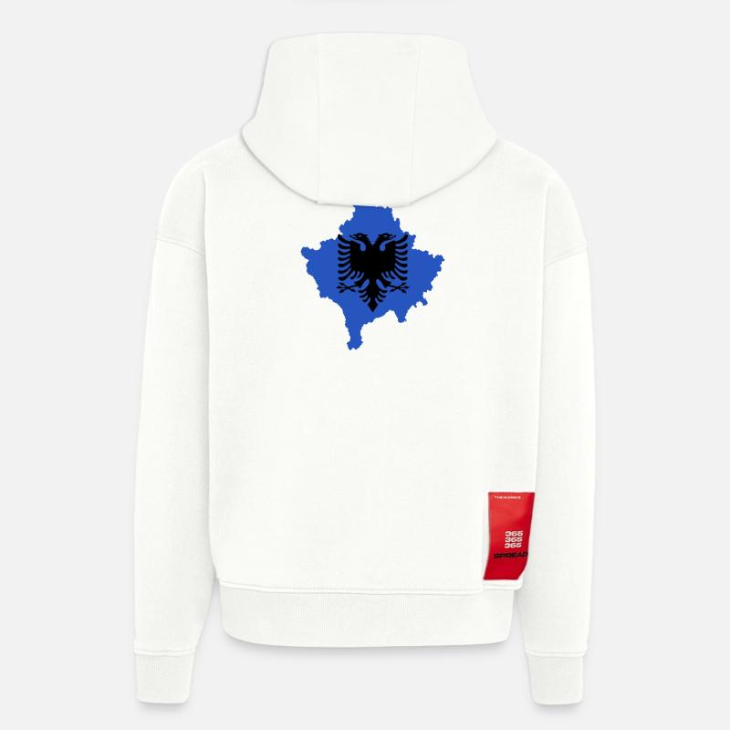 Drapeau du Kosovo « Aigle albanais » - Sweat à capuche bio épais oversize fabriqué en UE - OFF WHITE