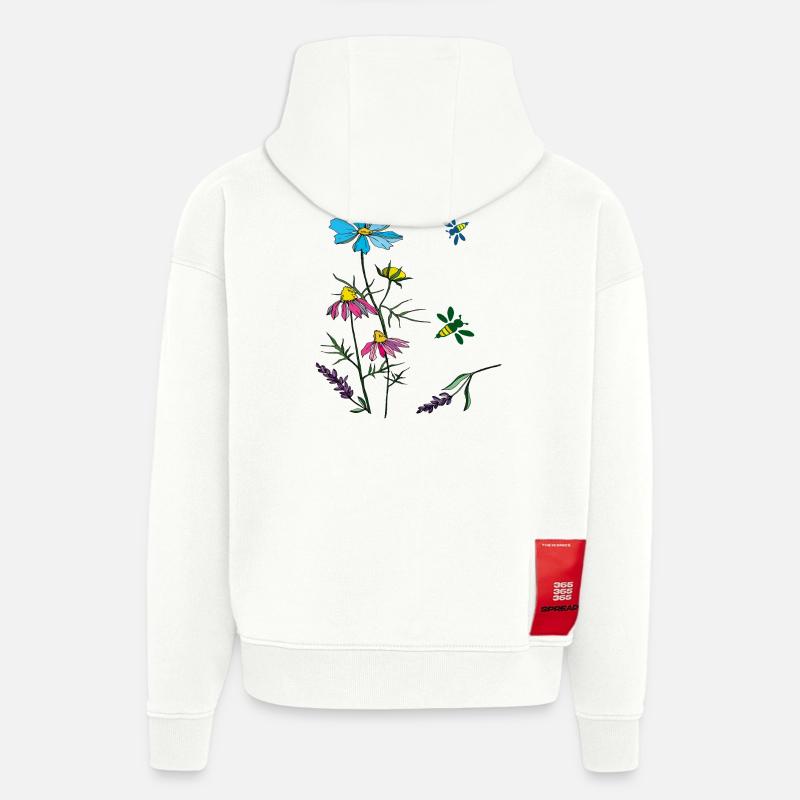 Herbes, camomille, abeilles - Sweat à capuche bio épais oversize fabriqué en UE - OFF WHITE