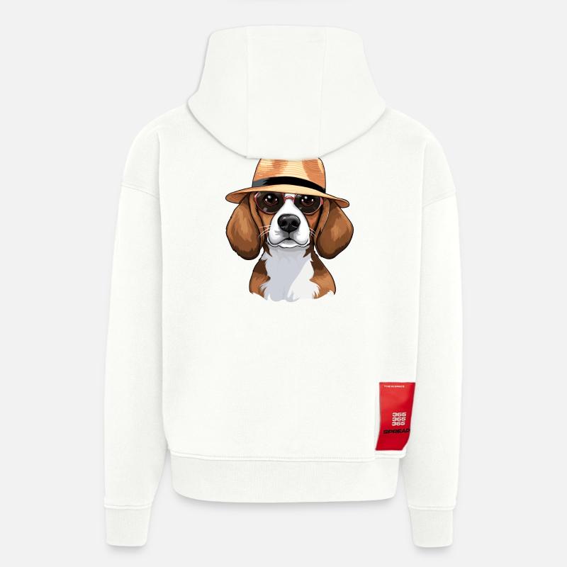 cavalier king charles, beagle, chien - Sweat à capuche bio épais oversize fabriqué en UE - OFF WHITE
