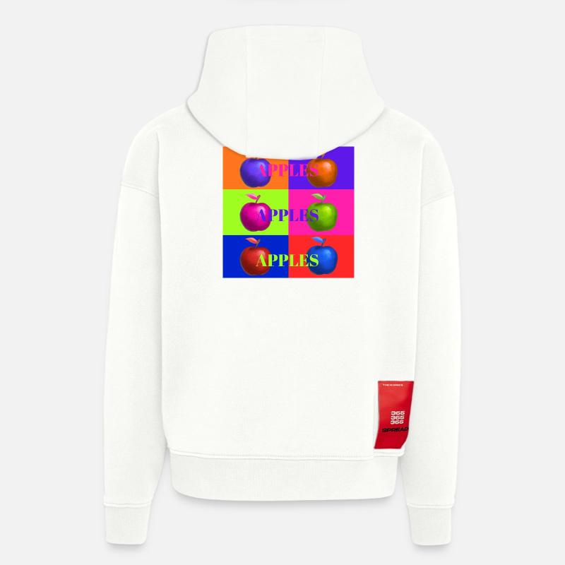 Pop Art Apple Collage Design - Sweat à capuche bio épais oversize fabriqué en UE - OFF WHITE