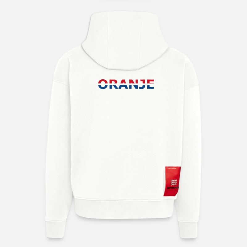 Orange en rouge, blanc, bleu - Sweat à capuche bio épais oversize fabriqué en UE - OFF WHITE